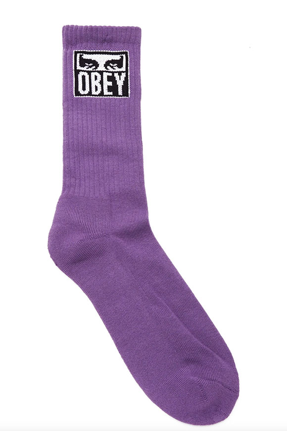 Obey - Purple sock with black printed logo in contrast