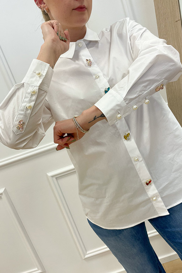 Vicolo - Camicia bianca con bottoni strass e perle