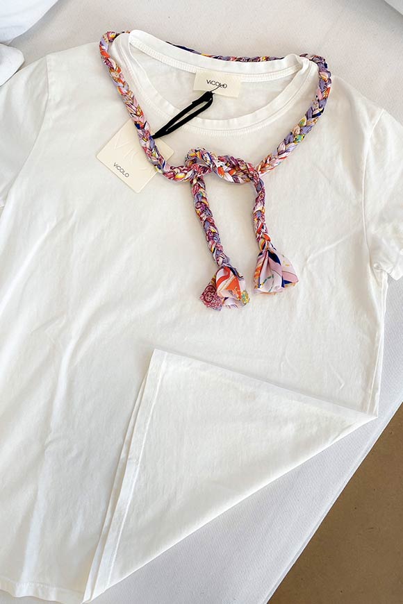 Vicolo - White t shirt with fuchsia braid cord n.3