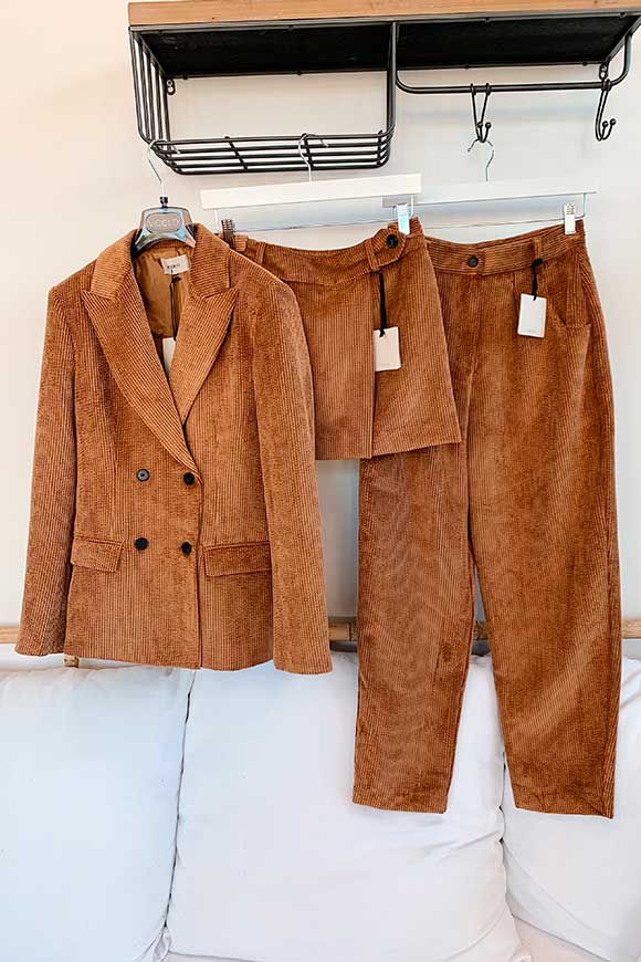 Vicolo - Double-breasted camel velvet jacket