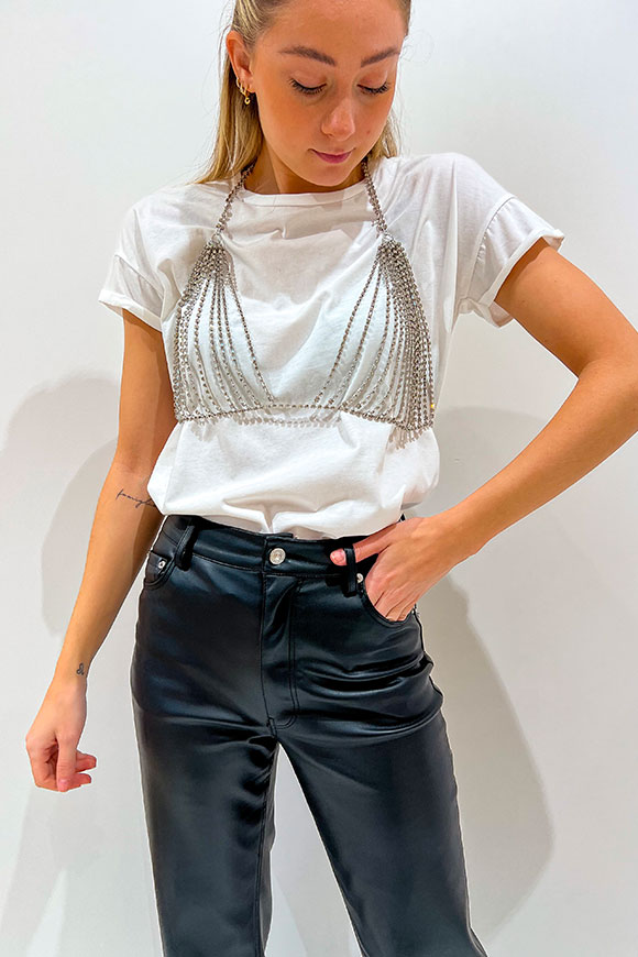 Tensione In - T shirt bianca con top in strass