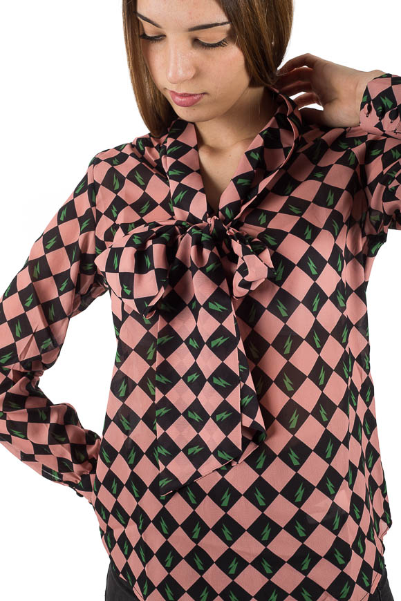 Glamorous - Camicia a scacchi con fulmini e fiocco
