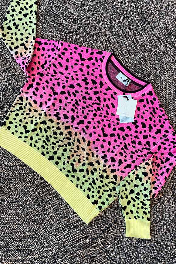 Vicolo - Fuchsia and yellow gradient leopard sweater
