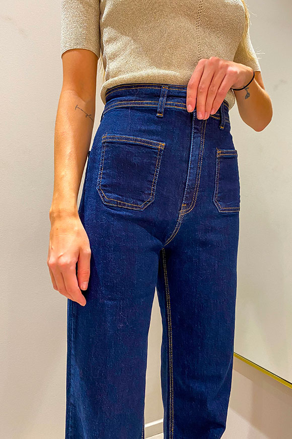 Kontatto - High waisted blue flare jeans with contrast stitching