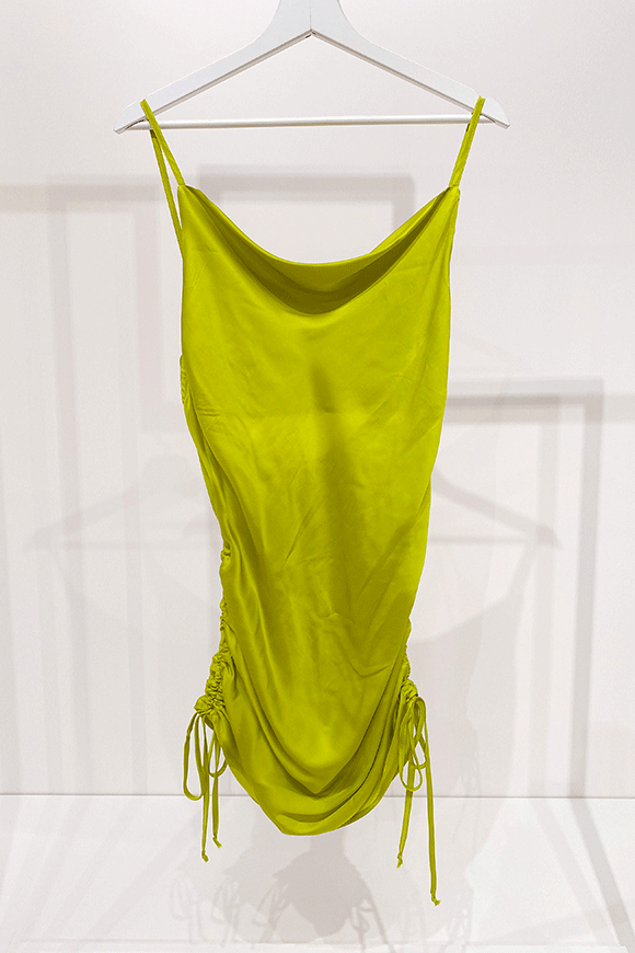 Vicolo - Acid green dress in satin clotted on the side slip style
