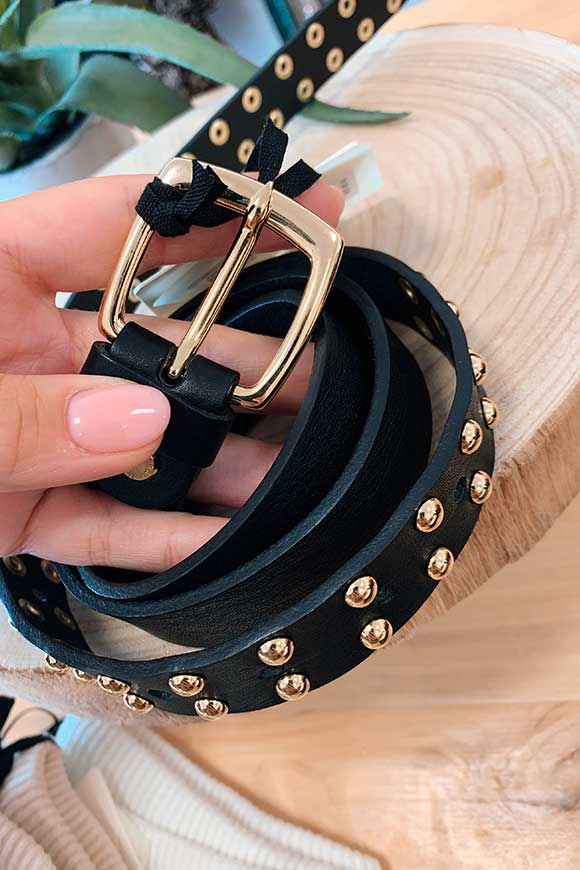 Vicolo - Cintura nera con fibbia oro e borchie