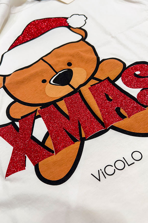 Vicolo - T shirt "Xmas" con orsetto grande