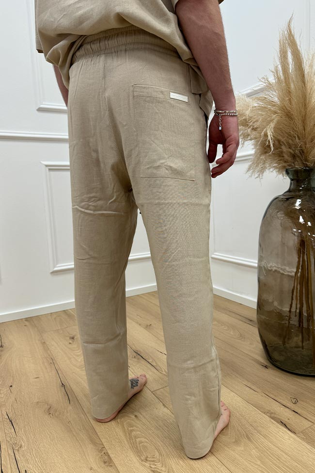 Why not brand - Pantaloni beige in misto lino con coulisse