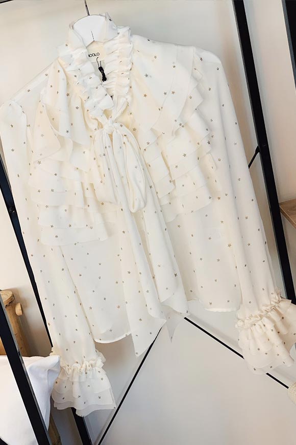 Vicolo - Camicia bianca con stelle oro e rouche