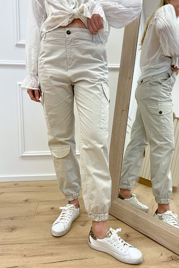Tensione In - Pantaloni cargo beige in cotone