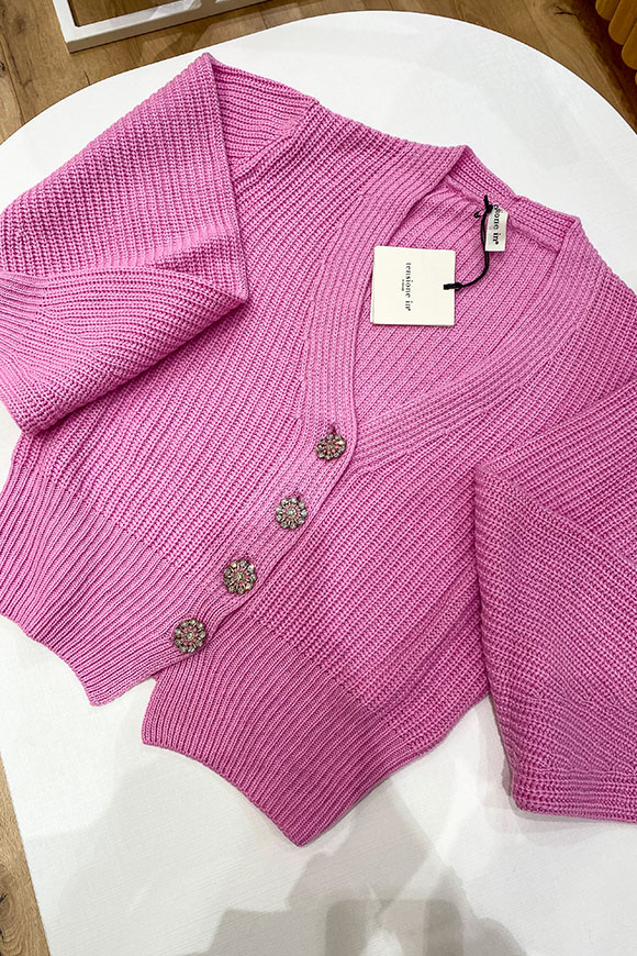 Tensione In - Cardigan rosa bubble in maglia con bottoni gioiello