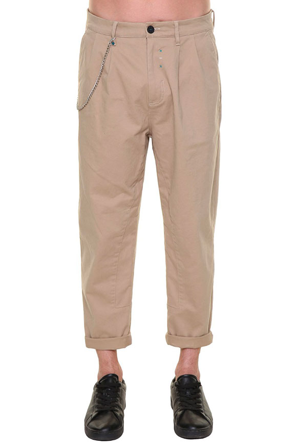 Block Eleven - Pantalone beige freddo con pinces e catena