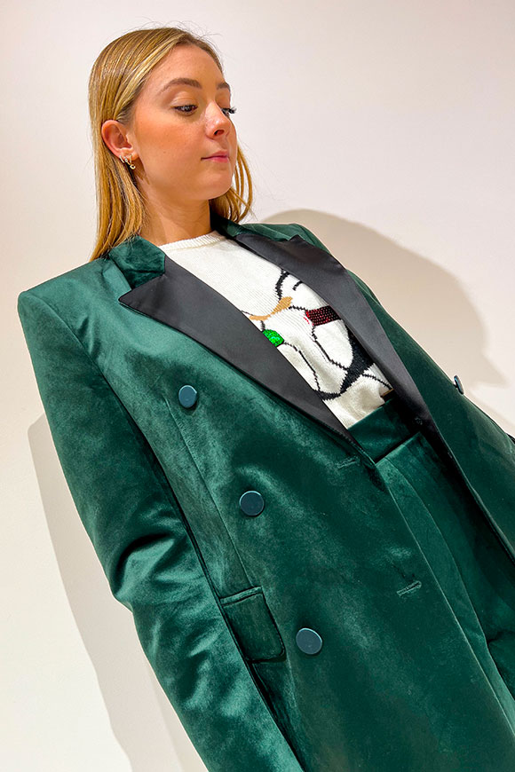 Vicolo - Moss green chenille jacket with satin lapels