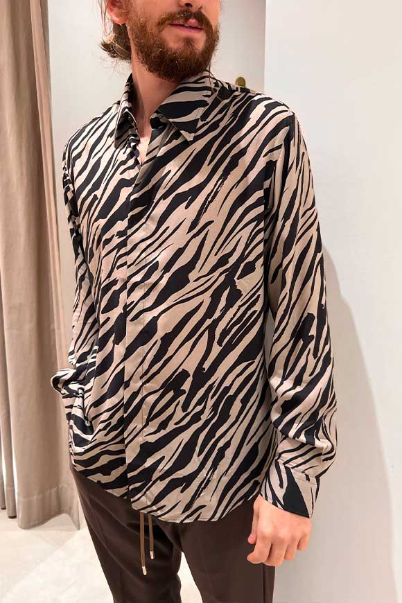 Gaelle - Camicia stampa zebrata beige e nera