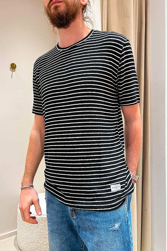 Gaelle - Black and white striped T shirt in linen blend