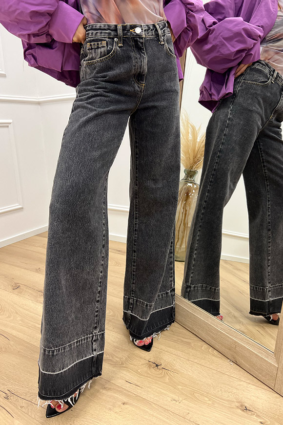 Haveone - Jeans a palazzo risvolto bicolor grigio