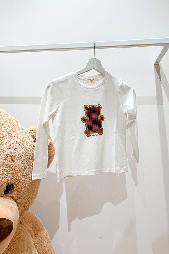 Vicolo Bambina - T shirt bianca manica lunga stampa orsetto