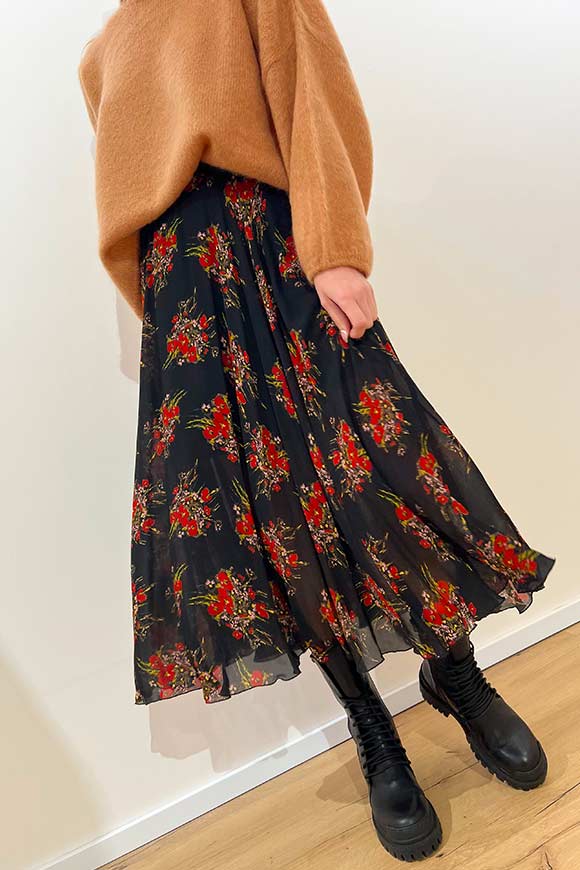 Aniye By - Ida long skirt in black georgette with floral print