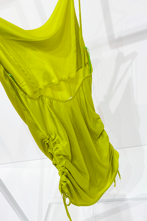 Vicolo - Acid green dress in satin clotted on the side slip style