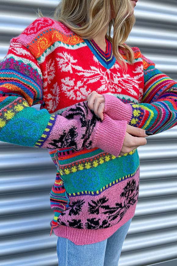 Akep - Maxi maglia jacquard multicolor rigata