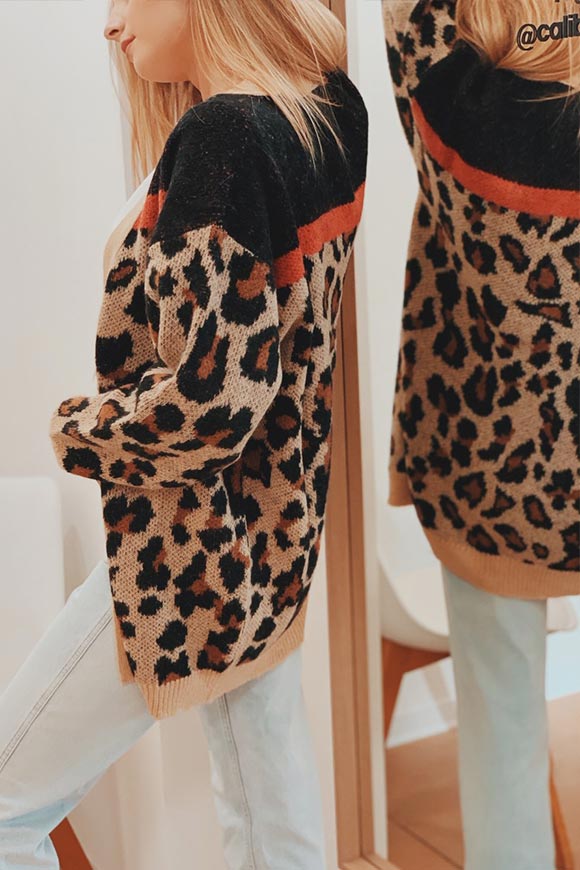 Vicolo - Leopard cardigan with pink details