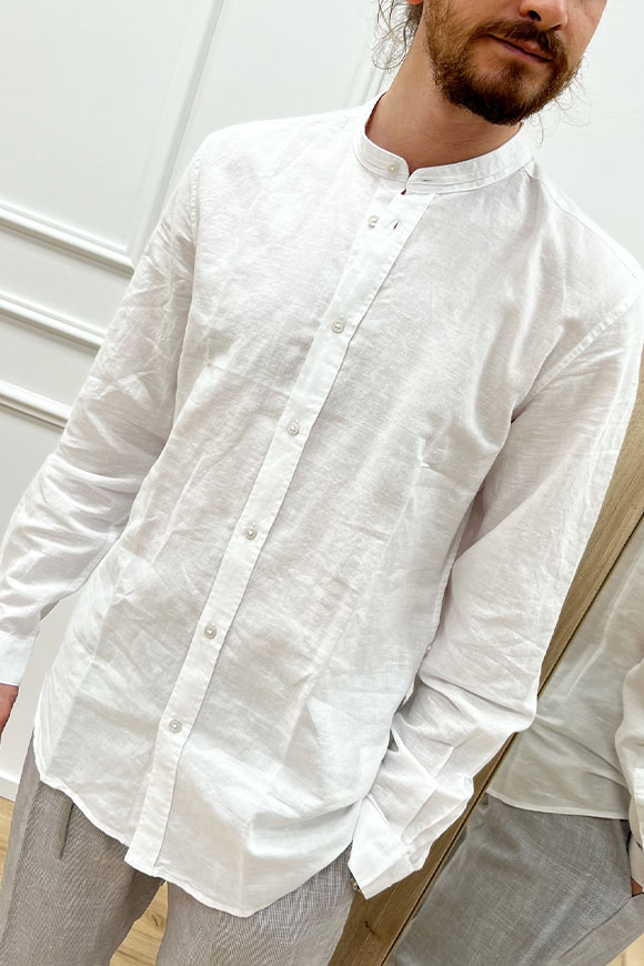 Antony Morato - Camicia coreana slim fit bianca misto lino