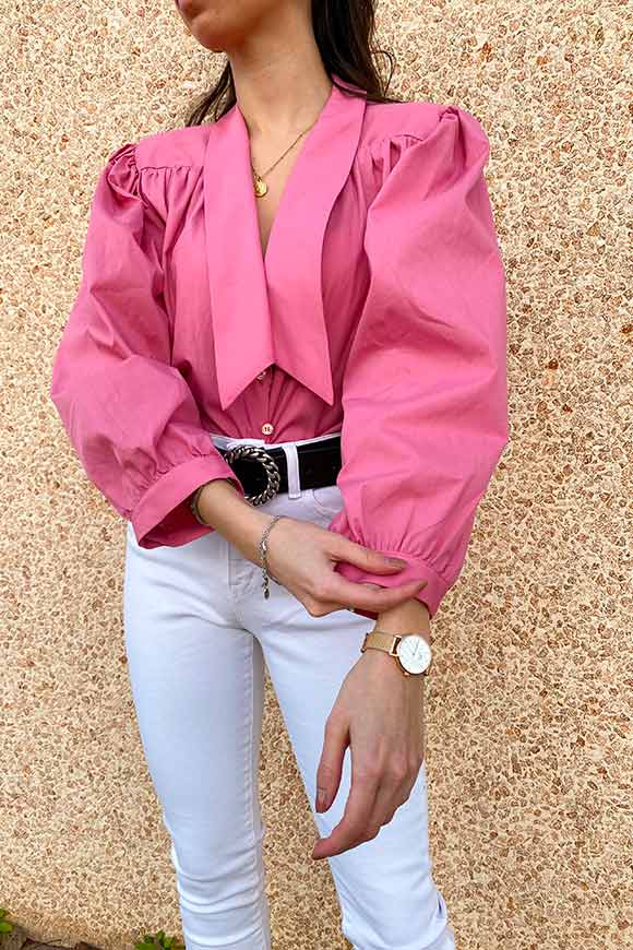 Vicolo - Camicia rosa corta spalline imbottite