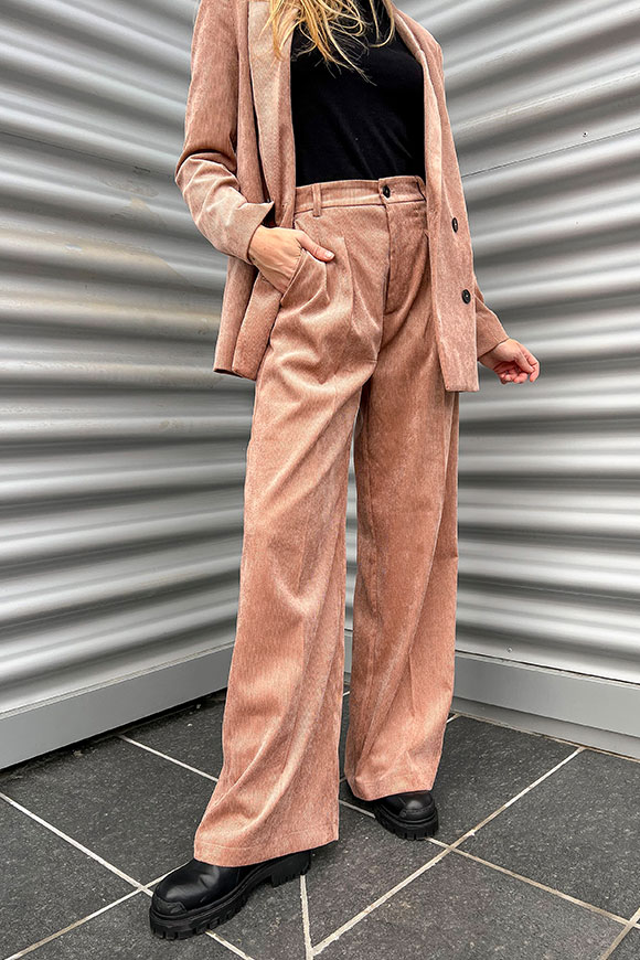 Vicolo - Powder pink wide-fit palazzo trousers in striped velvet