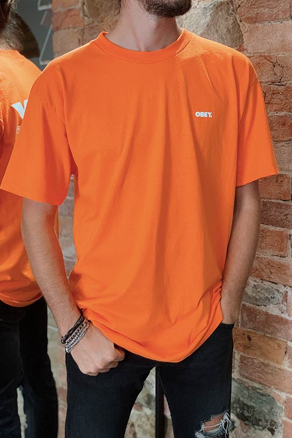 Obey - T shirt logo arancio neon