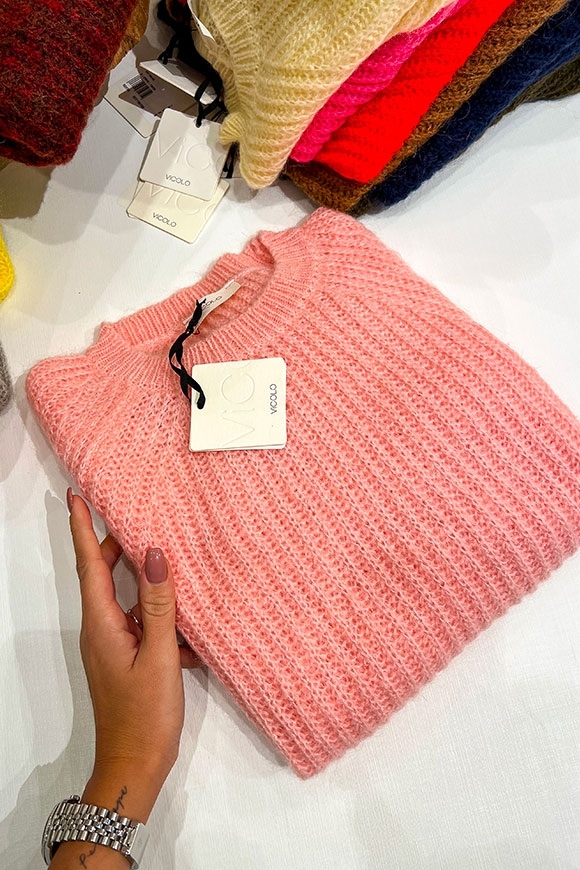 Vicolo - Maglione rosa baby maglia inglese in misto mohair