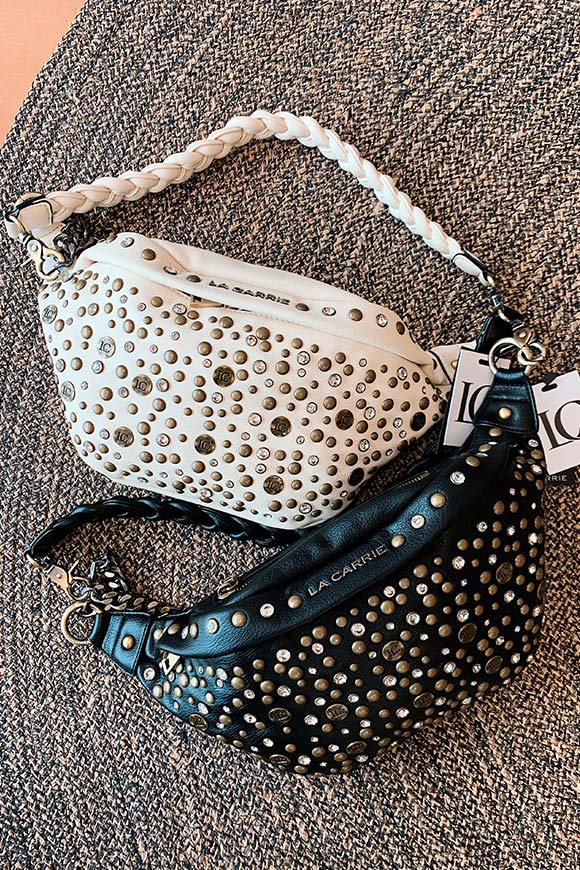 La Carrie - Ivory belt bag with studs and rhinestones