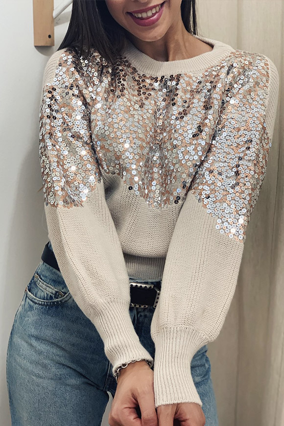 Vicolo - Cream sweater with sequins on the chest
