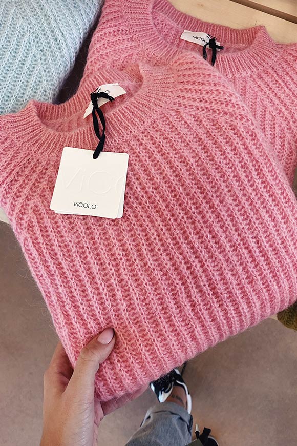 Vicolo - Maglione rosa bubble in maglia inglese
