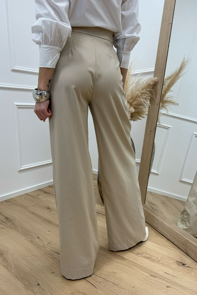 Kontatto - Pantaloni beige gessati con filo lamè