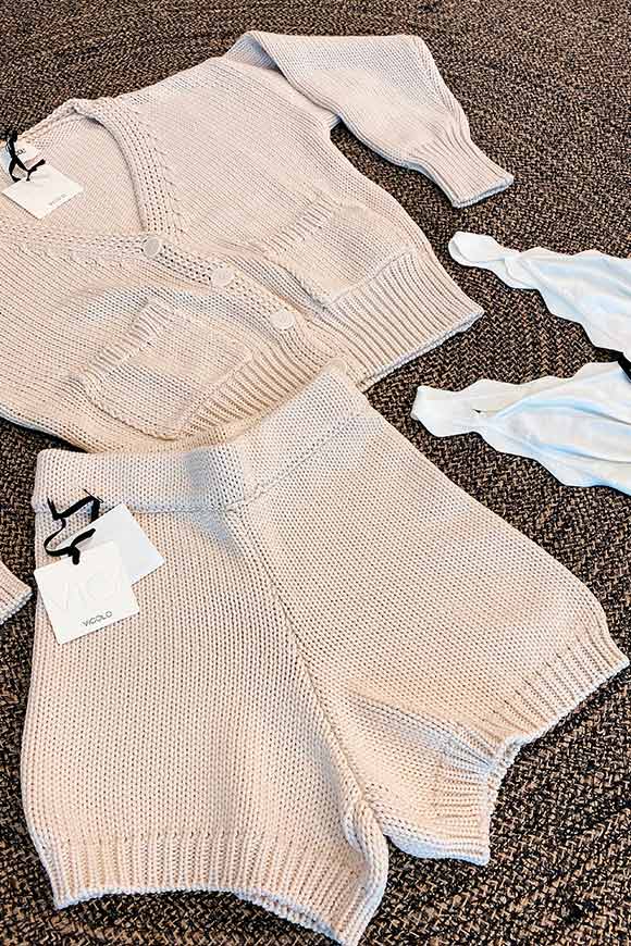Vicolo - Set coordinato cardigan + shorts in cotone écru