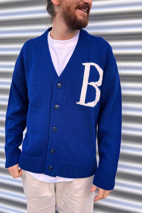 I'm Brian - Cardigan blu royal con "B" bianca a contrasto
