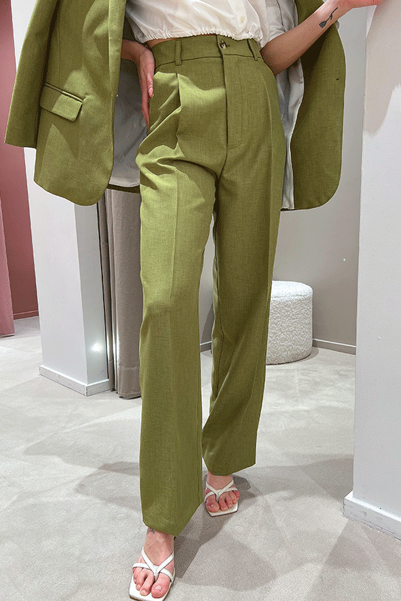Vicolo - Pantaloni verdi rosmarino a palazzo fiammati