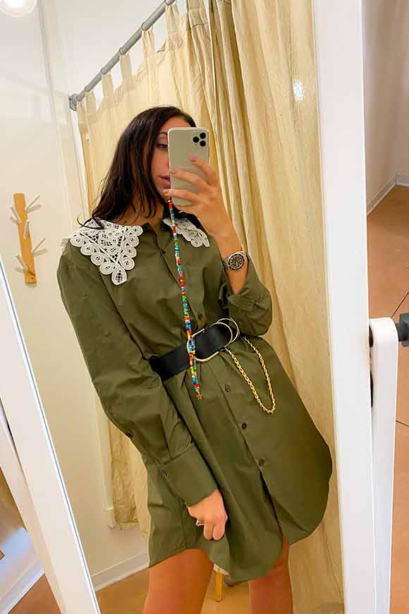 Vicolo - Military green shirt dress with lace collar