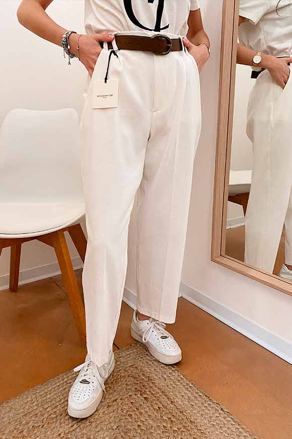 Tensione In - Pantaloni bianchi punto milano con pence