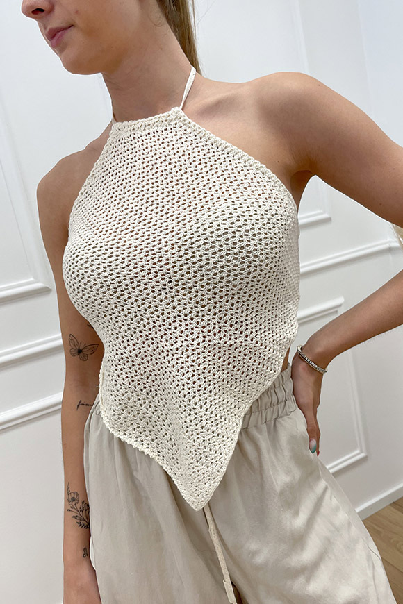Vicolo - Top crochet bianco a triangolo stile bandana