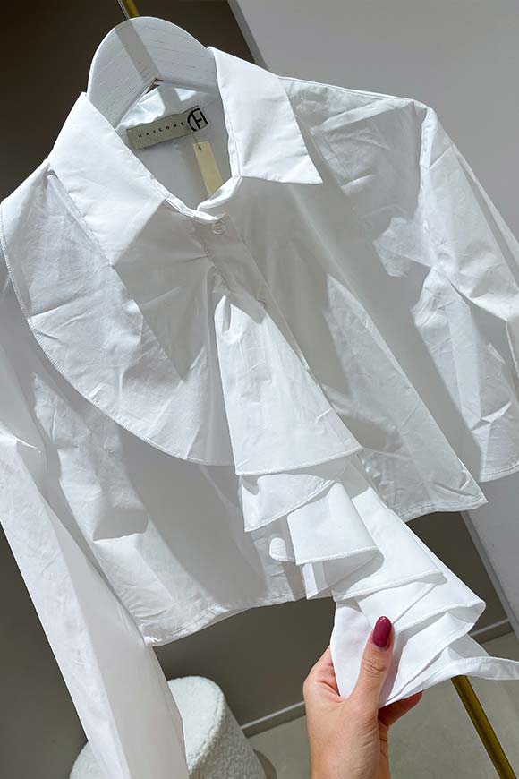Haveone - Camicia bianca crop con rouches