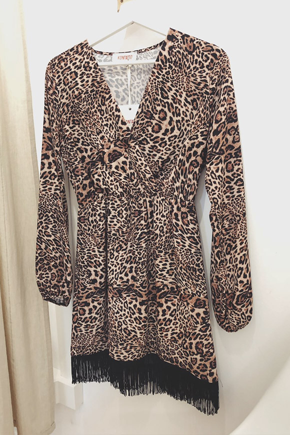Kontatto - Vestito leopardato con frange a portafoglio