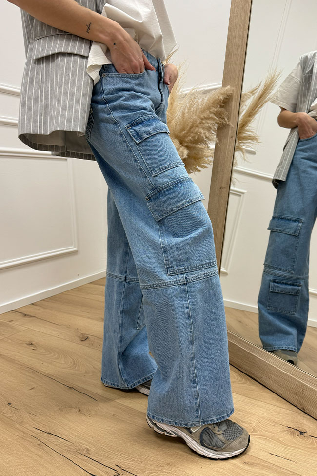 Haveone - Jeans Chelsea cargo multipocket lavaggio chiaro