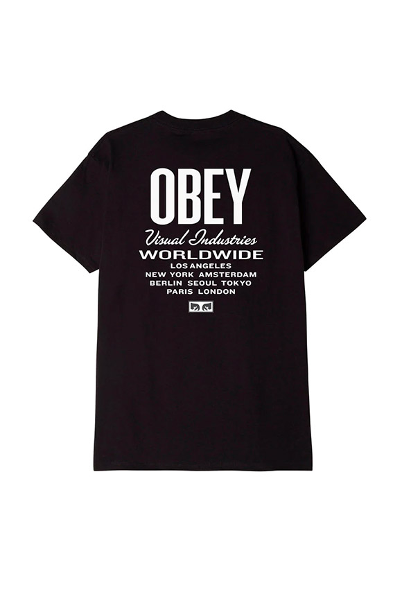 Obey - T shirt nera stampa "worldwide" in bianco