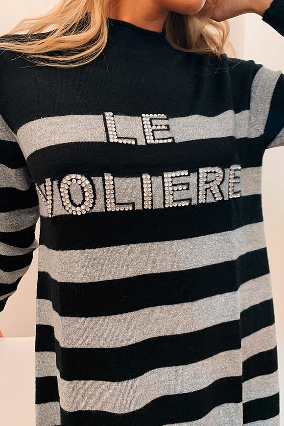 Le Voliere - Vestito over in maglia a righe e logo brillantini