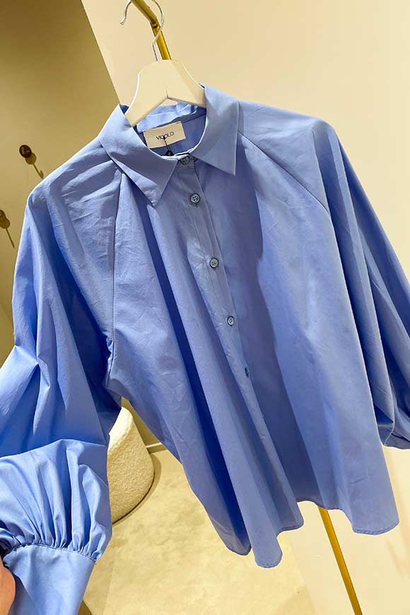 Vicolo - Camicia celeste in cotone con manica balloon