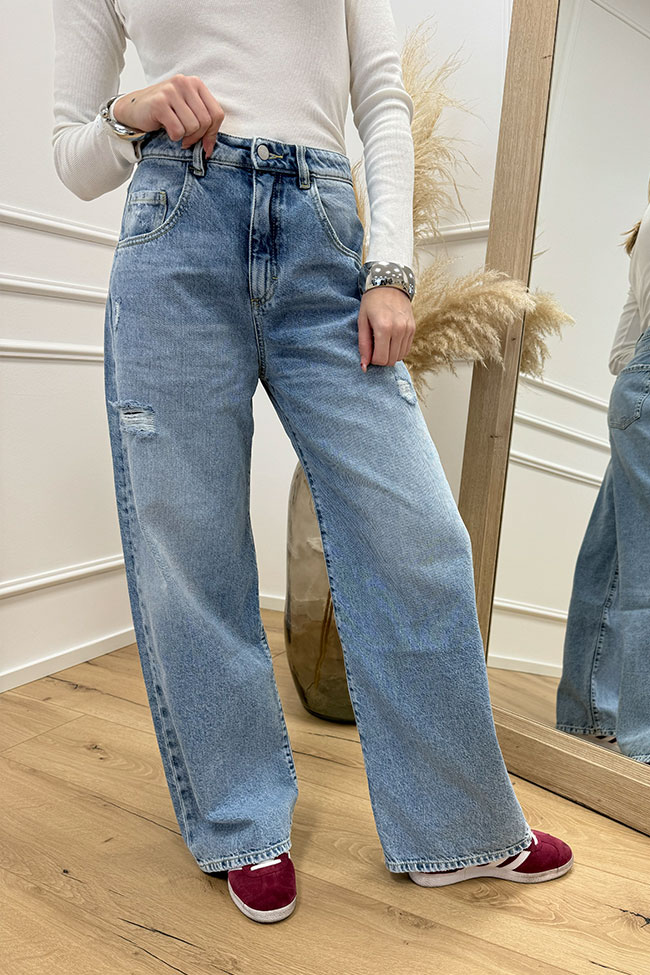Icon Denim - Jeans "Poppy" lavaggio medio con rotture