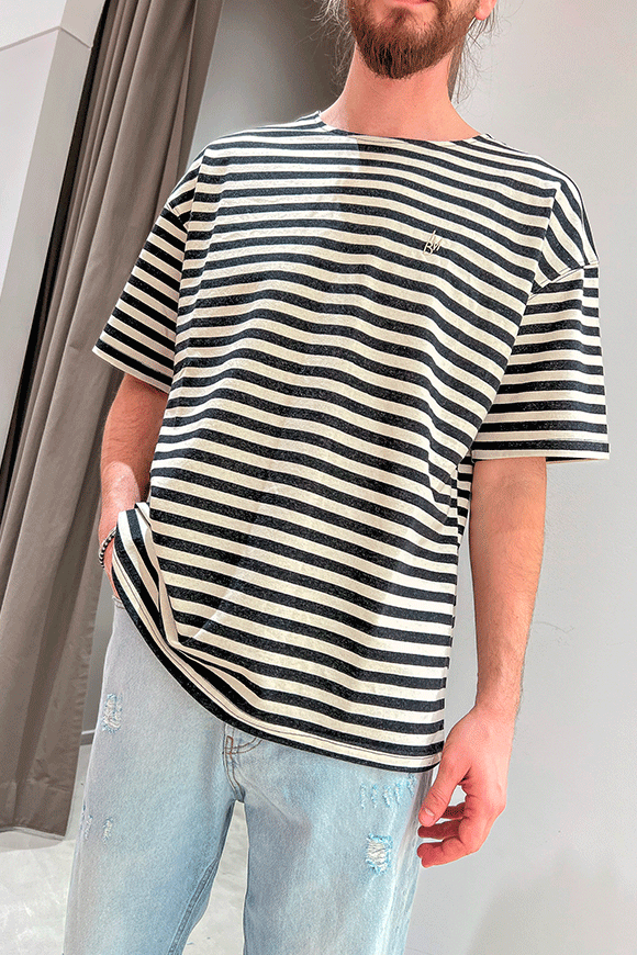 I'm Brian - White to black striped cotton t-shirt