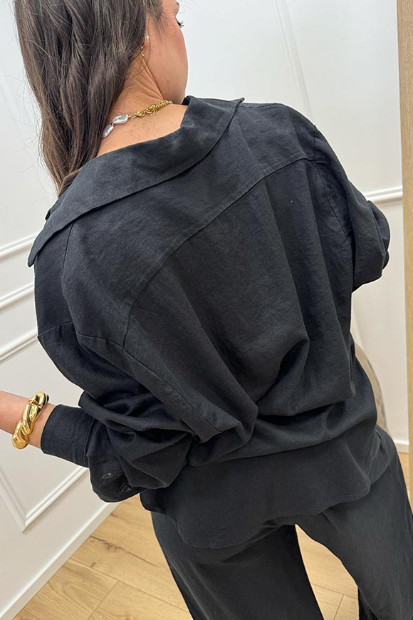 Haveone - Camicia basic nera in misto lino