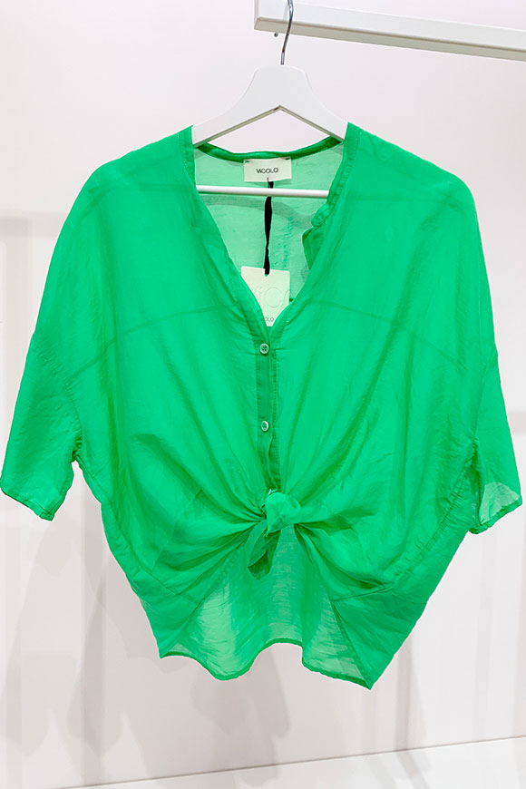 Vicolo - Green shirt in cotton muslin with knot